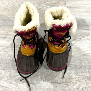London Fog Tottenham Pink Brown Insulated Waterproof Snow Boots  Girls 13 EUC